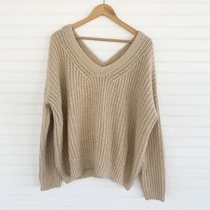 Foreign Exchange Tan Beige Chunky Knit Oversized Sweater Size M/L